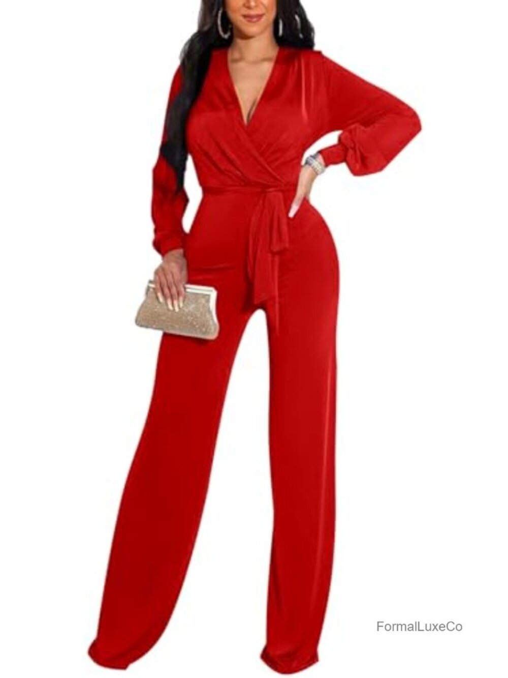 Sexy Deep V Neck Wide Leg Jumpsuit for Women Dressy Evening Plus Size Clubwear